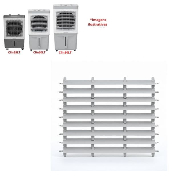 ALETAS VERTICAIS INTERNAS 10UN-KIT P/CLIMATIZADOR VENTISOL CLIN35LT CLIN60LT CLIN60 DUPLO CLIN80LT CINZA -*C/2-SUPORTES/2-FIXADORES OSC.LATERAIS