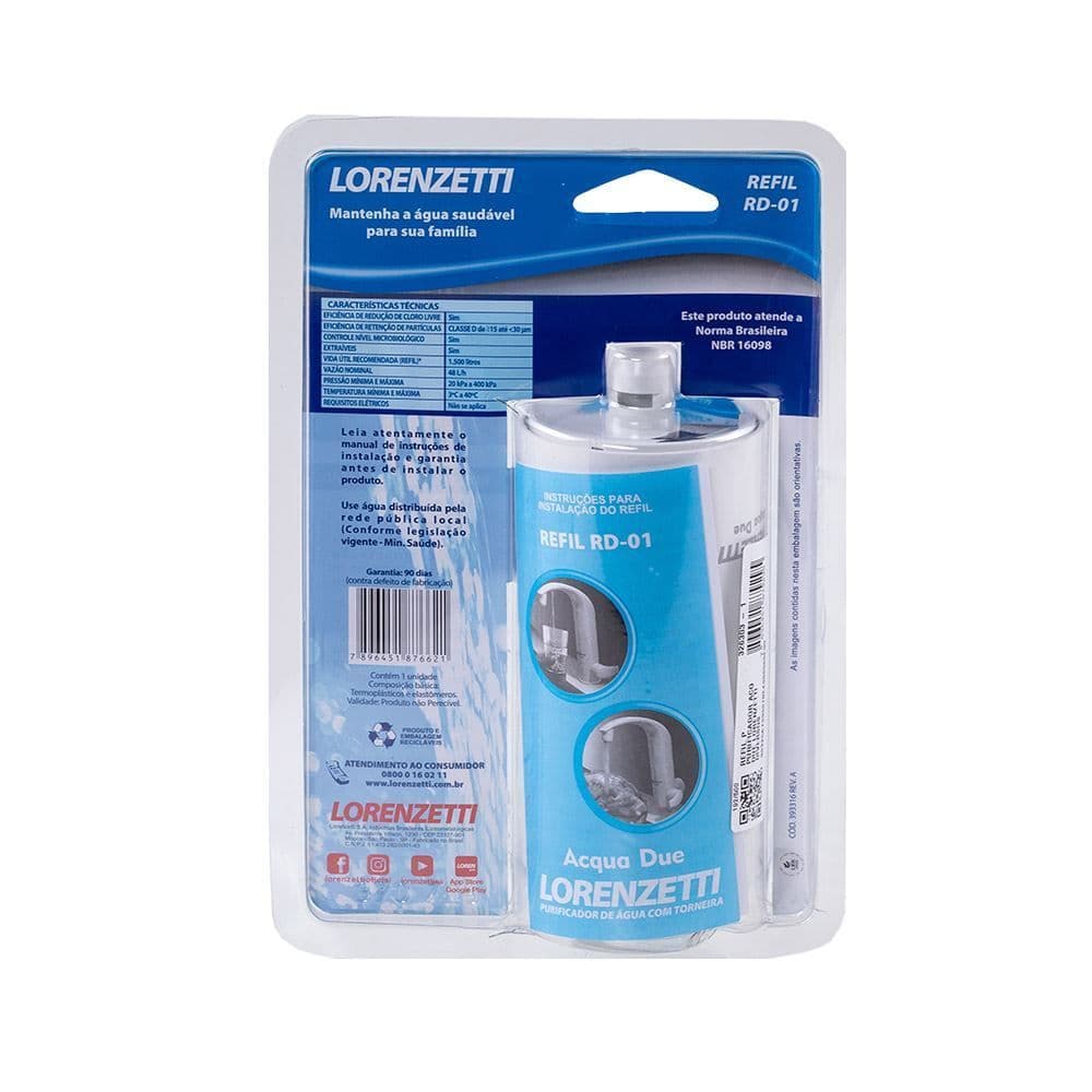 REFIL FILTRO LORENZETTI PURIFICADOR ACQUA DUE - REFIL RD-01 - REFIL PARA PURIFICADOR ACQUA DUE LORENZETTI - foto 1 de 4