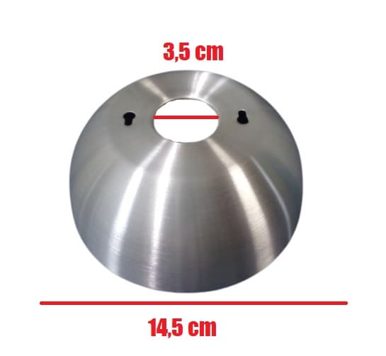 CANOPLA SUPERIOR P/VENTILADOR DE TETO VOLARE - ALUMÍNIO COR AÇO ESCOVADO BASE ARREDONDADA - DIAM 14,5CM - ENCAIXE HASTE 3,5CM - foto 1 de 3