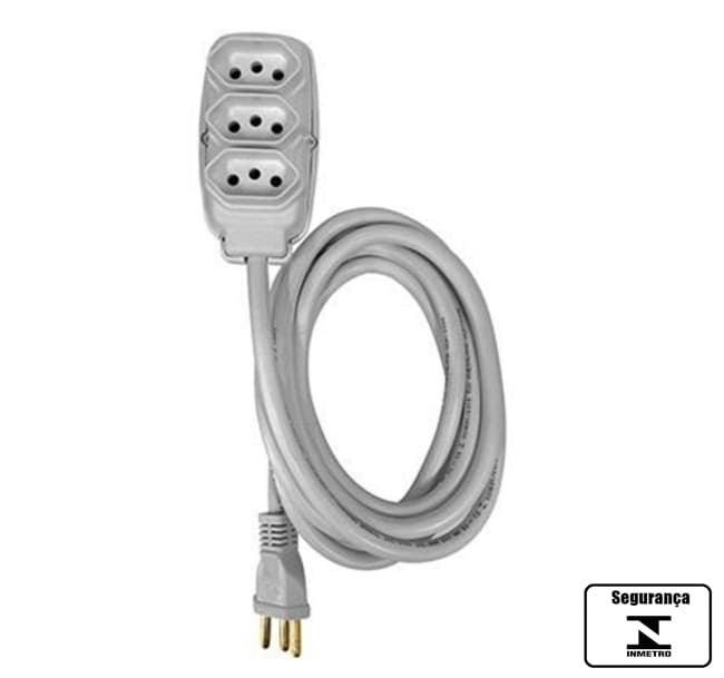 EXTENSăO ELéTRICA 3TOMADAS 3X2,50MM 5METROS - 2P+T X 3 TOMADA 3P20A BRANCA ILUMI - foto 1 de 1