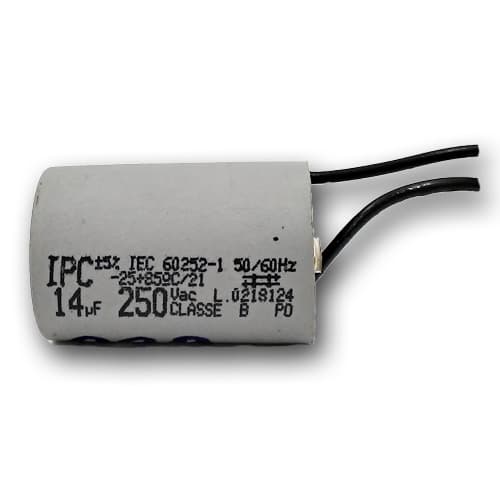 CAPACITOR 014,0UF 2FIOS 250VAC - P/EXAUSTOR LOREN SID 60CM 110V / P/CONTROLE REMOTO VENTILADOR DE TETO ALISEU TERRAL - foto 1 de 2