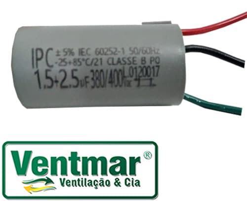 CAPACITOR 004,0UF 3F 1,5+2,5MF RD 380/400VAC - P/VENTILADOR DE TETO TRON 220V ALISEU INSPIRE NANO 110V LOREN SID, VOLARE, VENTI-DELTA, ARGE, ETC. - foto 1 de 1