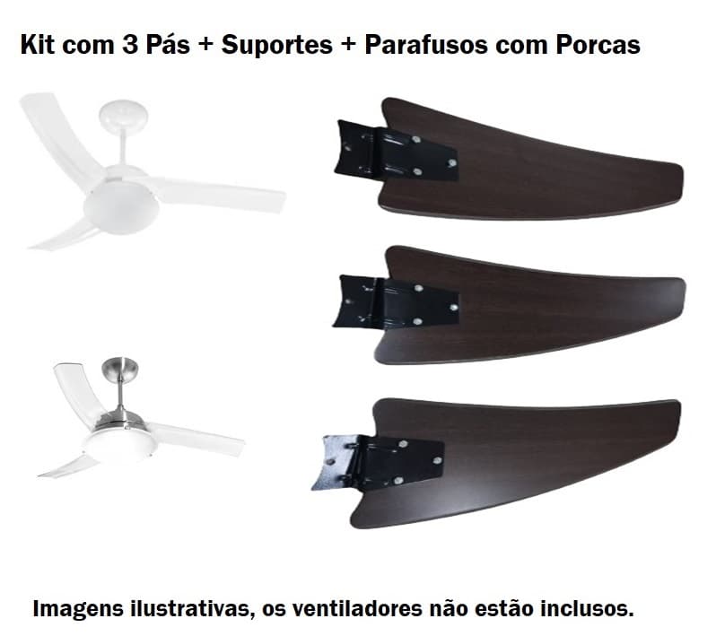 PA HELICE P/VENTILADOR DE TETO PRIMAVERA EVOLUTION DELTA SUBLIME - KIT C/03PAS MDF TABACO/3 SUPORTES DE PÁS C/PARAFUSOS C/PORCAS - foto 1 de 5