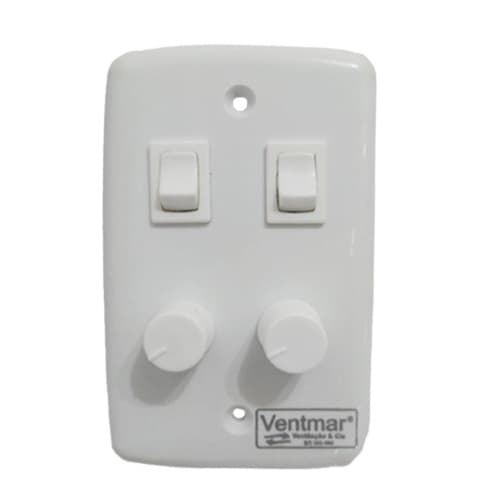 CHAVE PARA 2-VENTILADORES DE PAREDE COM 2-TECLAS LIGA/DESLIGA + 2-DIMER ROTATIVO 0400W BIVOLTS - ESPELHO 4X2 - foto 1 de 1