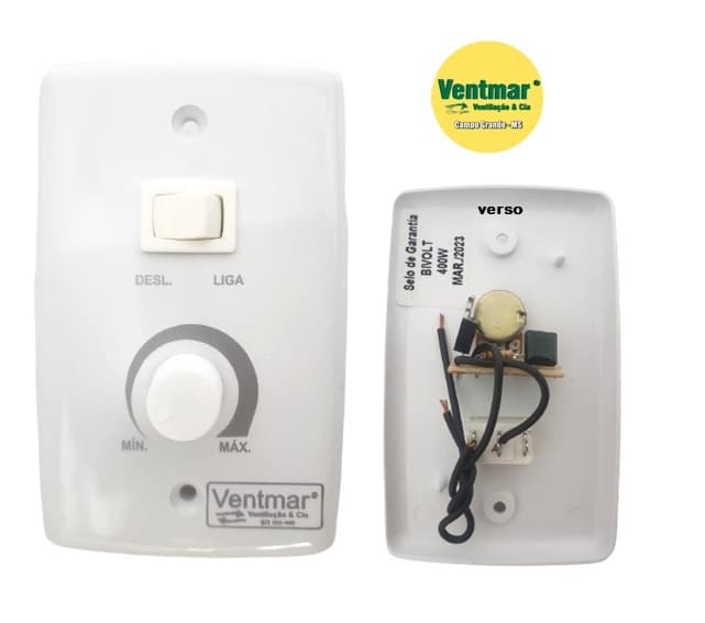 CHAVE P/VENTILADOR DE PAREDE 1-TECLA LIGA/DESLIGA+ CONTROLE DE VEL ROTATIVO BIV0400W S/OFF - ESP.4X2 BRANCO - foto 1 de 2