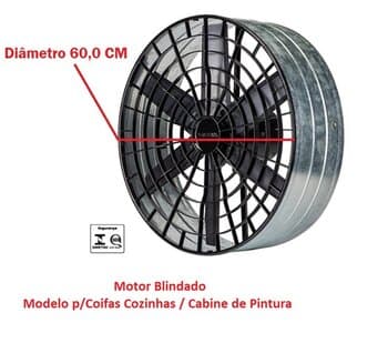 EXAUSTOR DE 60CM VENTISOL BLINDADO MF-220V12,0UF A/V-10000M3/H B/R-1550RPM 3/5CV LINHA PESADA IND P/COIFA CABINE DE PINTURA
