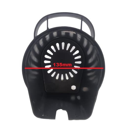 CAPACETE DO MOTOR DO VENTILADOR TRON 50/60 ABERTURA 135MM C/ALÇA - CARCAÇA OSCILANTE MONOVOLT PAREDE PRETO N.O. - COMPRIMENTO MENOR/LARGURA MAIOR - foto 1 de 3