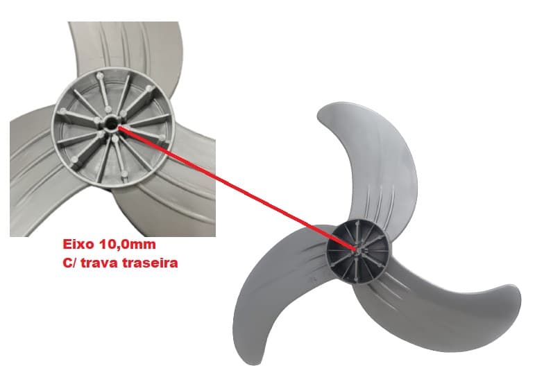 HELICE DE 60CM P/VENTILADOR VITALEX OSCILANTE COLUNA/PAREDE 3PAS CINZA - EIXO PONTA REDONDA 10,0MM C/TRAVA TRASEIRA TIPO PINO - foto 1 de 2