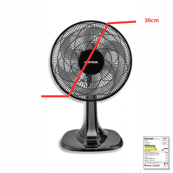 VENTILADOR DE MESA 30CM VENTISOL TURBO 110V080W PRETO HEL-6PÁS CINZA - CONTROLE DE VELOCIDADE - ADAPTA-SE P/PAREDE - foto 1 de 2