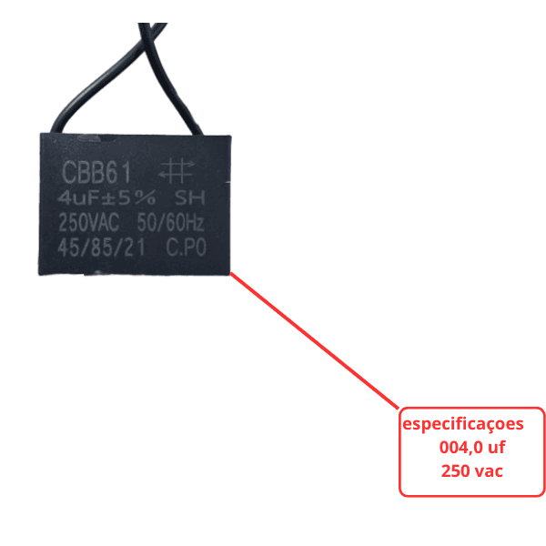 CAPACITOR 004,0UF 2FIOS QD 250VAC - CBB61 010758 - P/VENTILADOR DE TETO