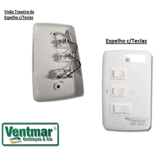 CHAVE P/VENTILADOR DE TETO DE 3 VELOCIDADES C/REVERSĂO + 1 TECLA P/LUZ - * APENAS ESPELHO 4X2 3-TECLAS + SEM CAPACITOR* - foto 1 de 4