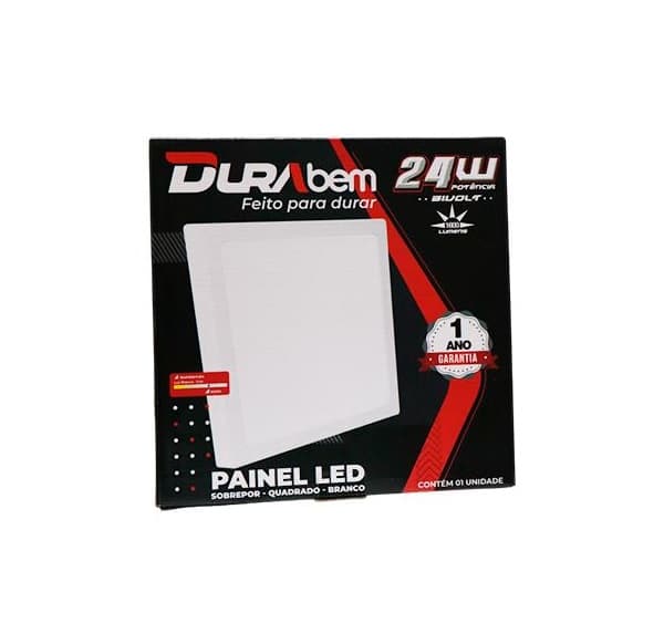 LUMINÁRIA PLAFON PAINEL LED SOBREPOR QD28,5CM - 24W6500KBIV BRANCA B/BRANCA - PAINEL DURABEM - foto 1 de 2