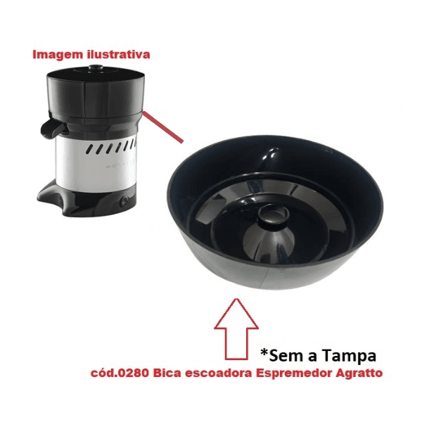 BICA CÂMARA P/ESPREMEDOR DE FRUTAS VENTISOL AGRATTO - ESCOADORA DE SUCO - PRETA PLÁSTICA SEM TAMPA - ENCAIXE E-30MM BASE-180MM